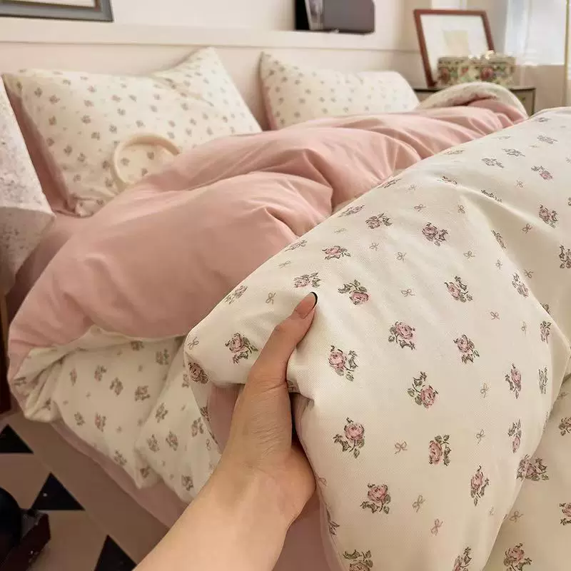 奶油熊床上用品被套学生宿舍三件套被单4件套亲肤水洗棉四件套