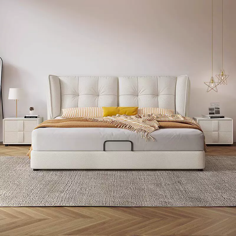 真皮实木床家用卧室双人床1.8m1.5婚床高箱储物床主卧全实木床bed